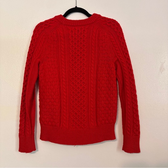 J.Crew Popcorn Cable Knit Fisherman Sweater Red Lambs Wool Size XS - Picture 6 of 6